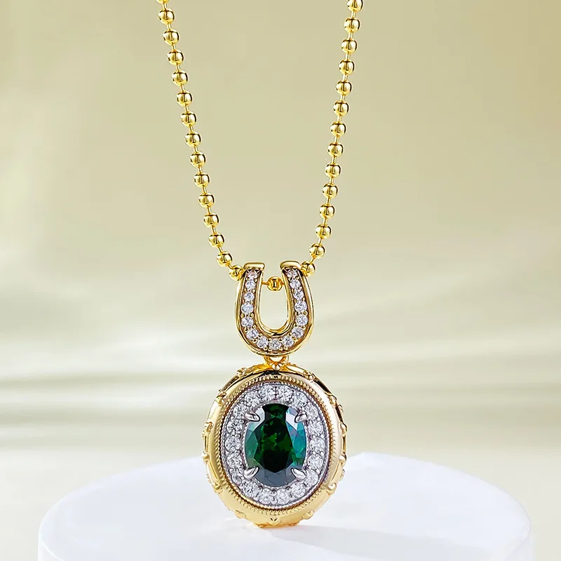 

The New S925 Silver Gold-plated Bohemian Style 6 * 8mm Emerald Oval Pendant Is Adjustable, Niche, Fashionable, and Versatile