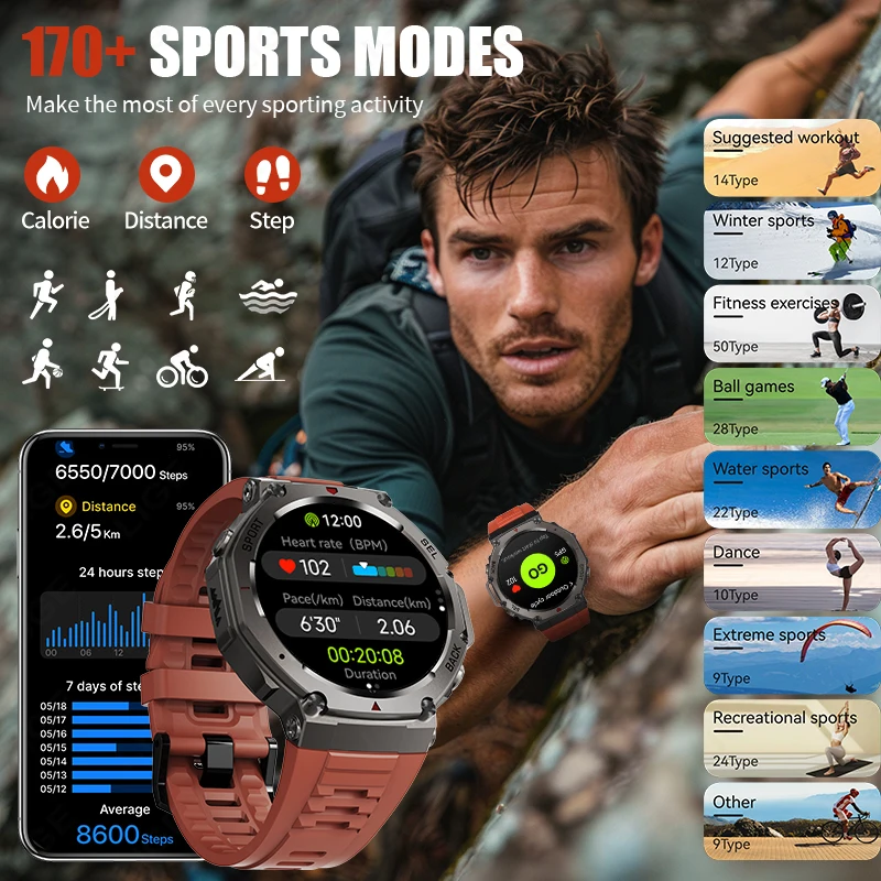 LIGE Military GPS Smart Watch Men Compass 5ATM Waterproof 500mAh Battery Outdoor Sport Tracker Bluetooth Call Smartwatch Women