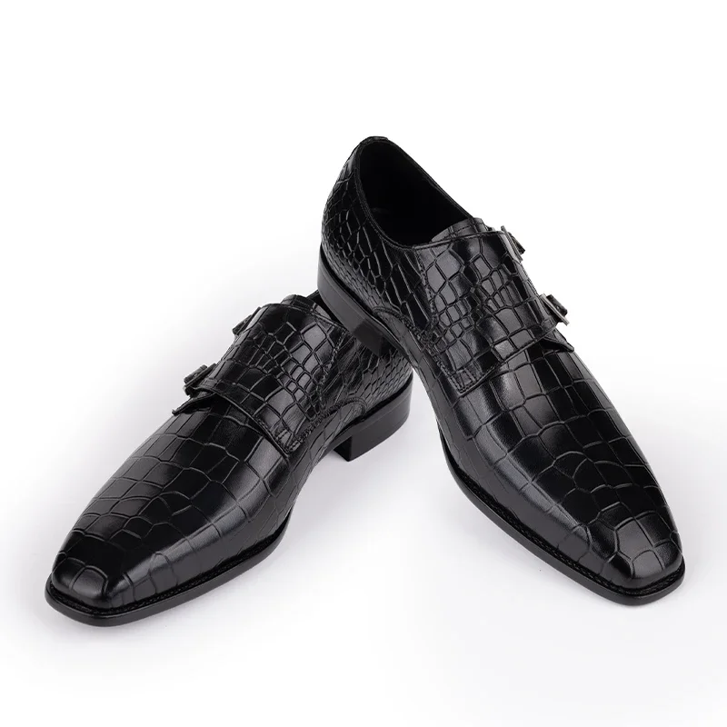 

Мужские кожаные туфли высокого качества, Черные слипоны с двойной пряжкой, мужские туфли ручной работы, деловые кожаные лоферы