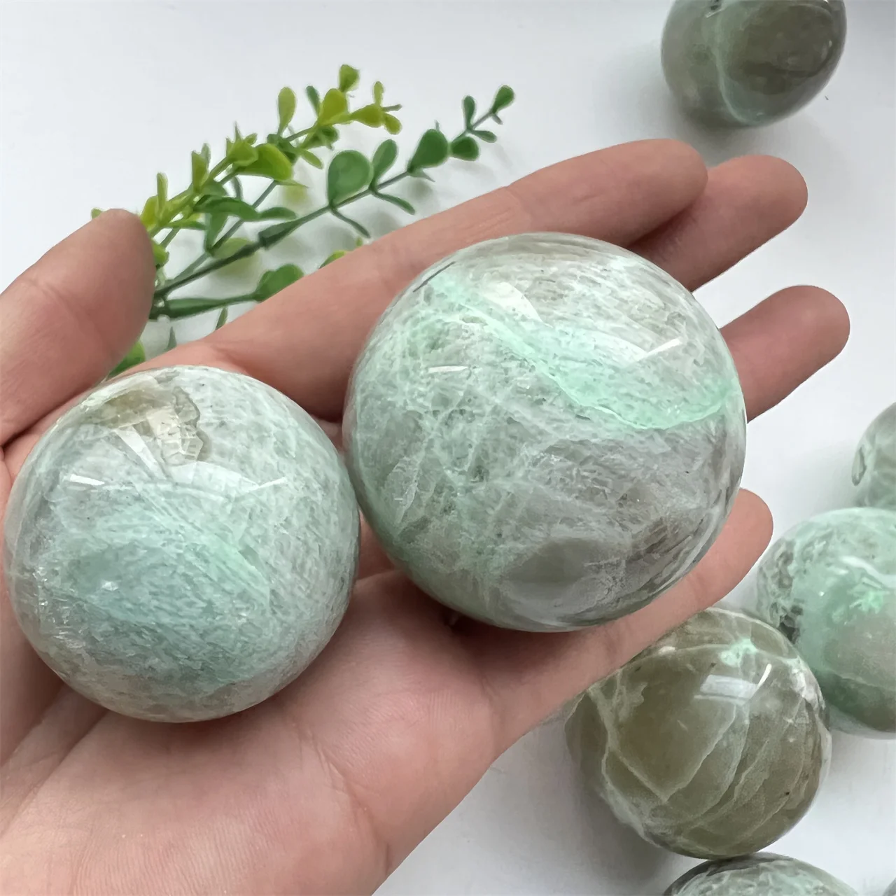 

Wholesale Polished High Quality Crystal Green Moonstone Moon Stone Ball Garnierite Sphere for Witch Healing Energy Room Decor