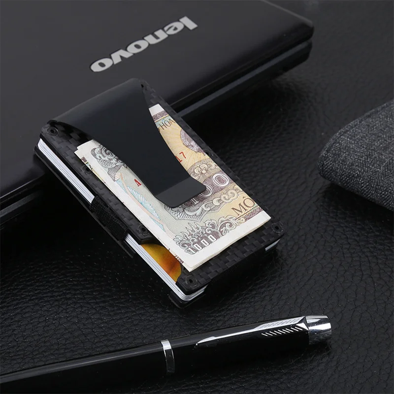 Carbon Fiber Credit Card Holder Wallet Minimalist Rfid Blocking Slim Metal Cardholder Anti Protect Clip For Men