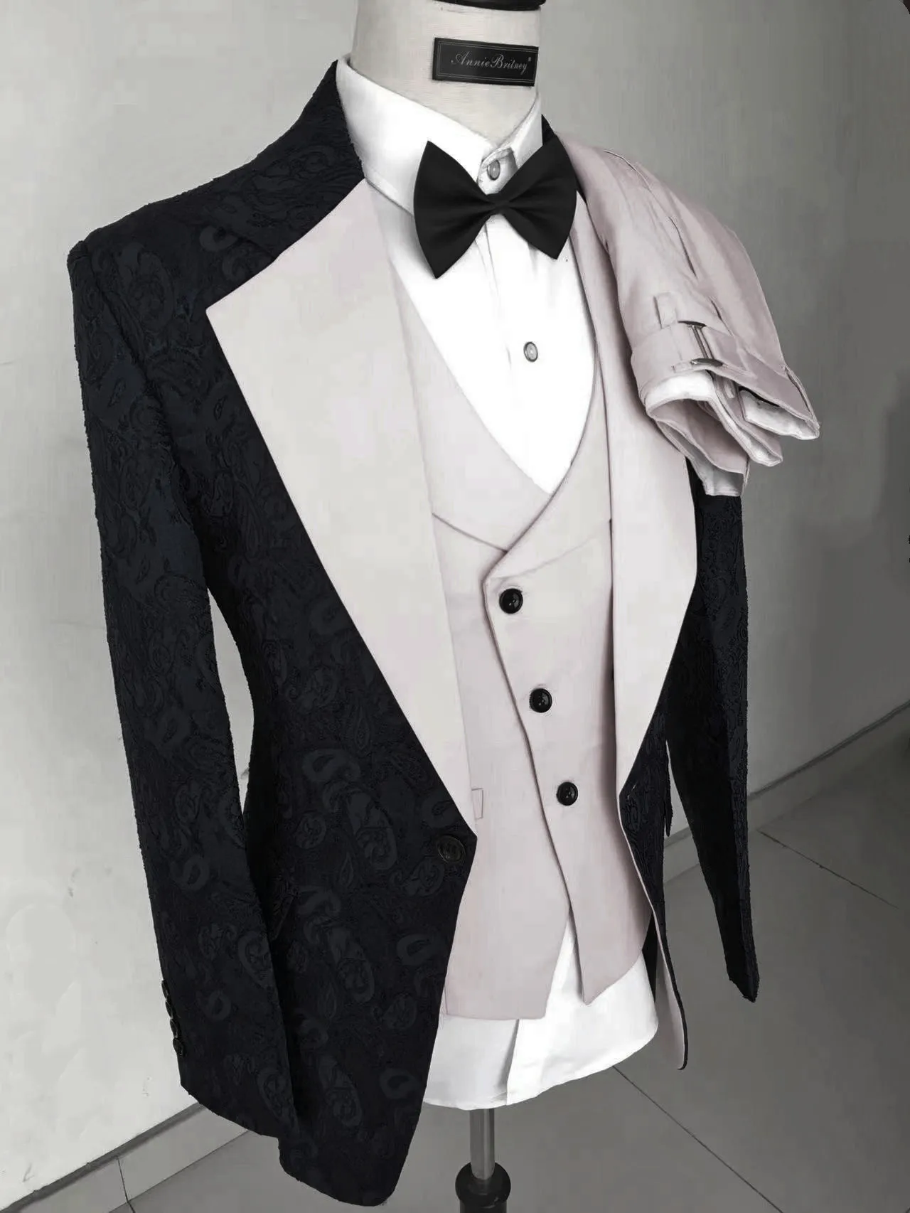 Professional high-end jacquard blue with gray wedding suits men formal groom slim fit 3 piece fashion classic busine