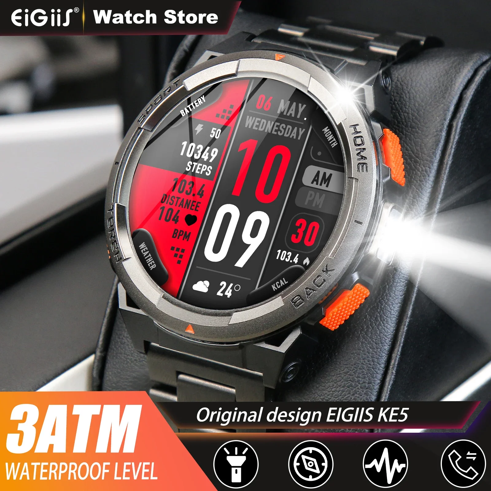 EIGIIS KE5 Smart Waterproof Sports Watch with Compass