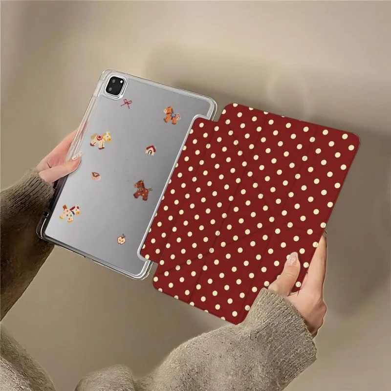 Elegant Wine Red Grid Ripple Dots Tablet Case
