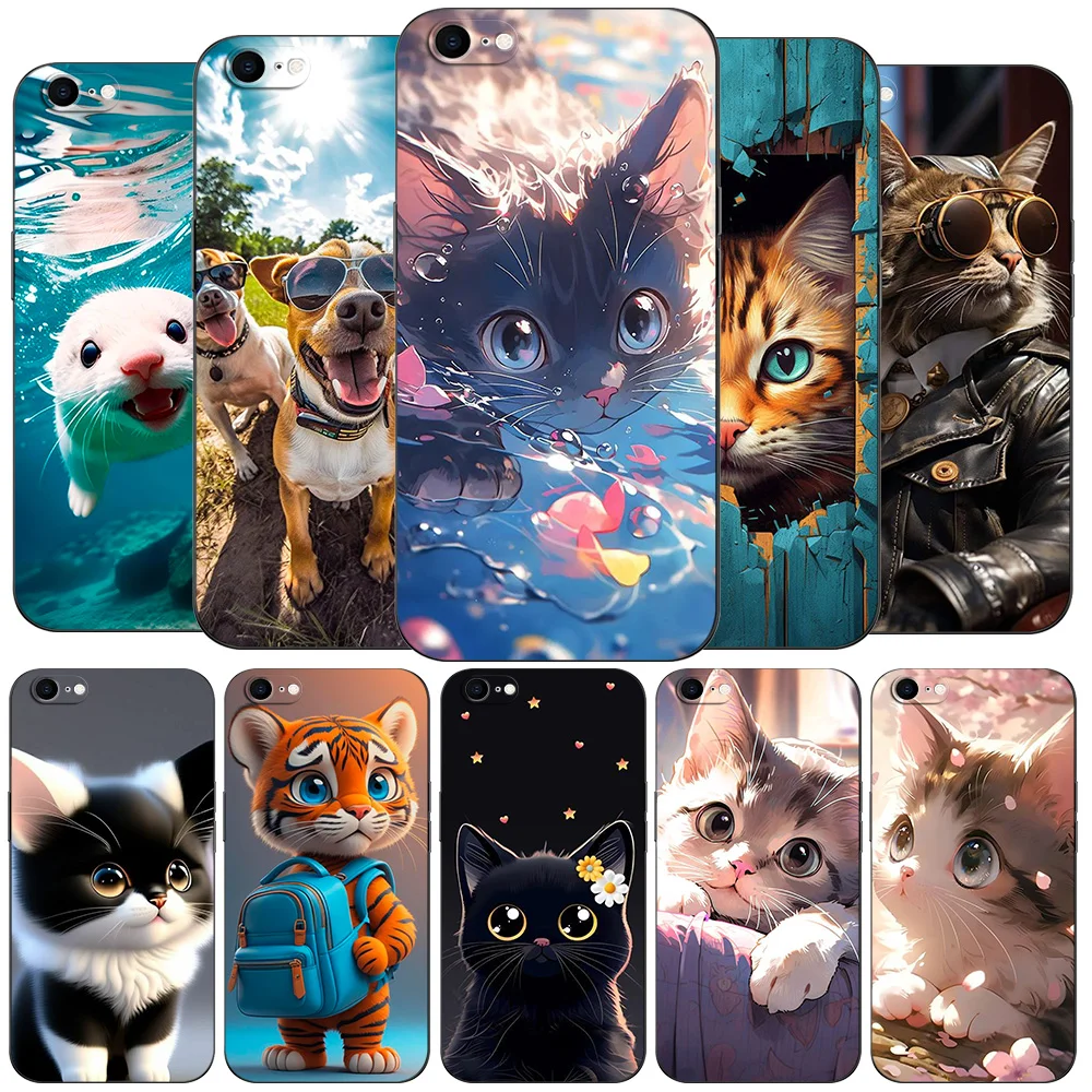 Per Iphone 5 S 5 S Se 2016 4.0 "Custodia Per Telefono Su Apple Iphone 6 S 6 S Plus Funda Bumper Custodia In Tpu Nero Amazing Cool Cats Pets