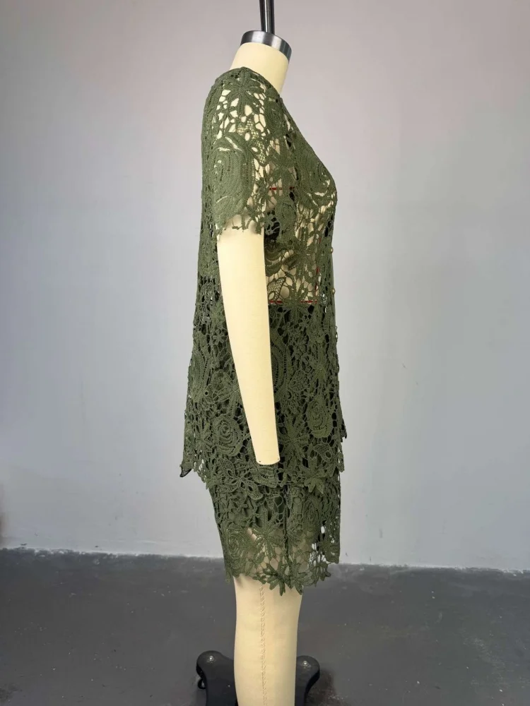 Wmstar Women 2 Piece Sets Wholesale Summer New Sweet Fresh Lace Stand Short Sleeved Shirt High Waist Shorts Sets Matching Suit