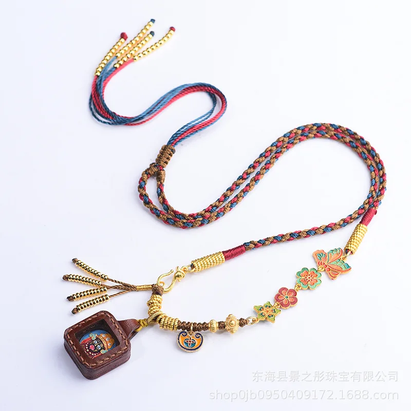 신상 오리지널 중국 티베트 민족 스타일 펜던트 로프, Zachilam Thangka 여성 목 걸이, 노란색 부의 신 랜야드