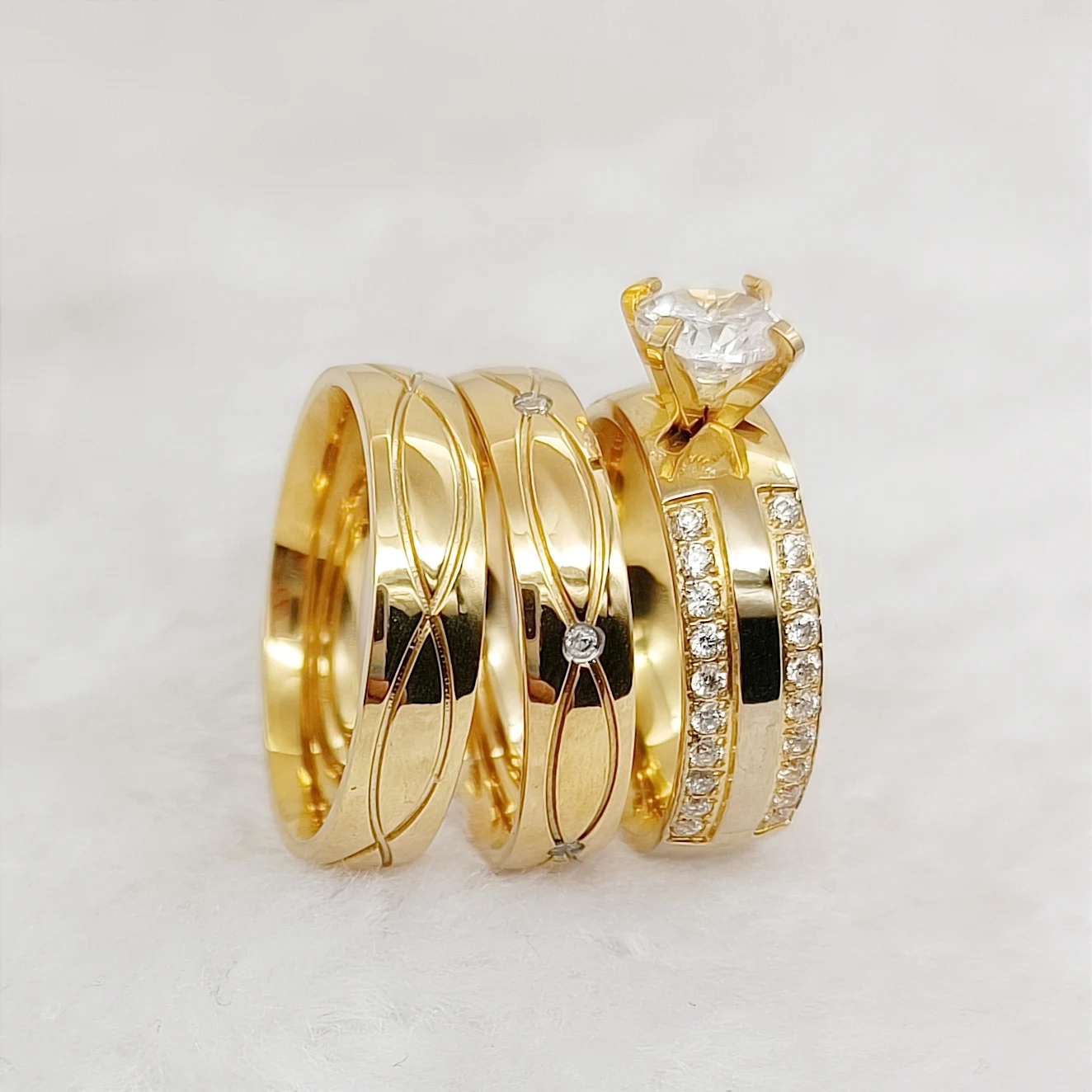 

Custom Real Solid 14k Gold His and Hers Wedding Ring Designer Vintage Fine Jewelry cz Promise Engagement Rings Sets for Couples