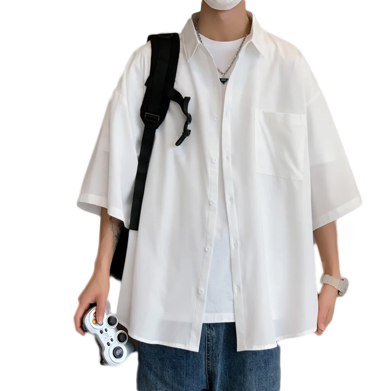 LAPPSTER Ice Solid Korean Pockets Shirts Blouses Summer Smooth Short Sleeve Shirt Japanese Streetwear Oversize Cargo Shirts casual short sleeved shirt,short sleeved shirt