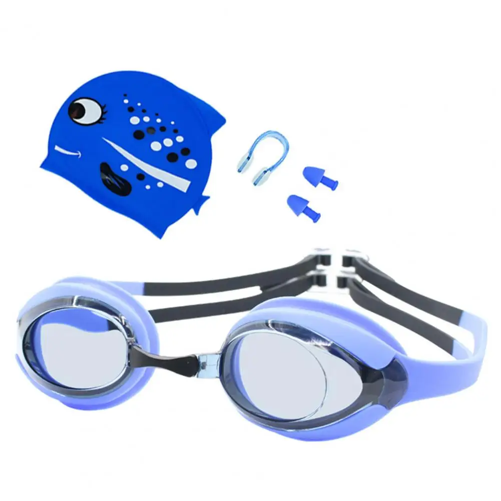 

1 Set Swimming Goggles Ergonomics High Clarity Swim Silicone Kid Swim Goggles with Hat Ear Plug Nose Clip Set Underwater Diving