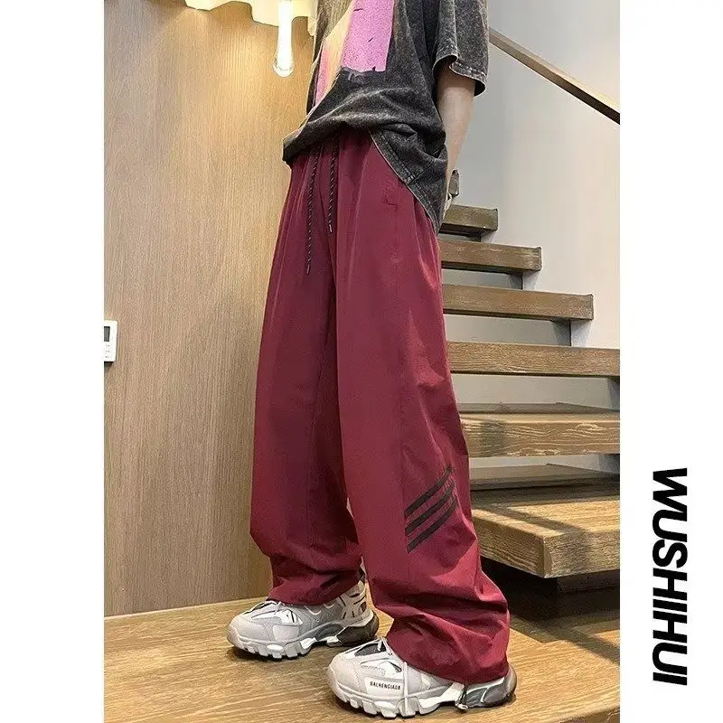 American Boyfriend Summer 2024 New Patchwork Elasticized Drawstring Pocket Fashion Comfortable Loose Casual Wide Leg Pants