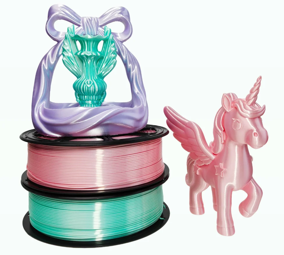 도매 1KG 실크 PLA 필라멘트 1.75mm 샤이니 블루 골드 핑크 청록색 퍼플 3D 프린팅 재료 (밤부랩, 크리얼리티, 엔더 3 호환)