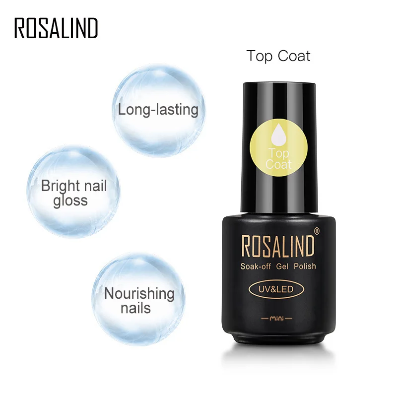 Nail Top Coat ROSALIND No Wipe Base Top Coat Glass Bottle Nail Gel Polish