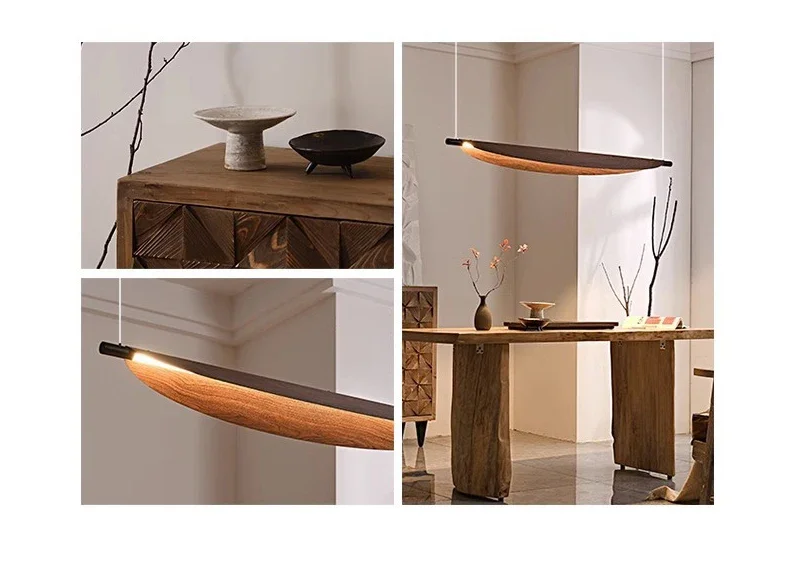 Nordic Wood Grain Leaves Led Pendant Light Wabi Sabi Restaurant Table Bar Chandelier Lighting Home Tea Room Decor Hanging Lamps