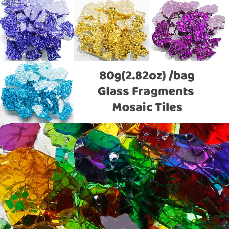80g(2.82oz) / Bag Colored Glass Fragments Mosaic Tiles Translucent Mirror Broken Glass Pieces DIY Art Craft Material candlestick