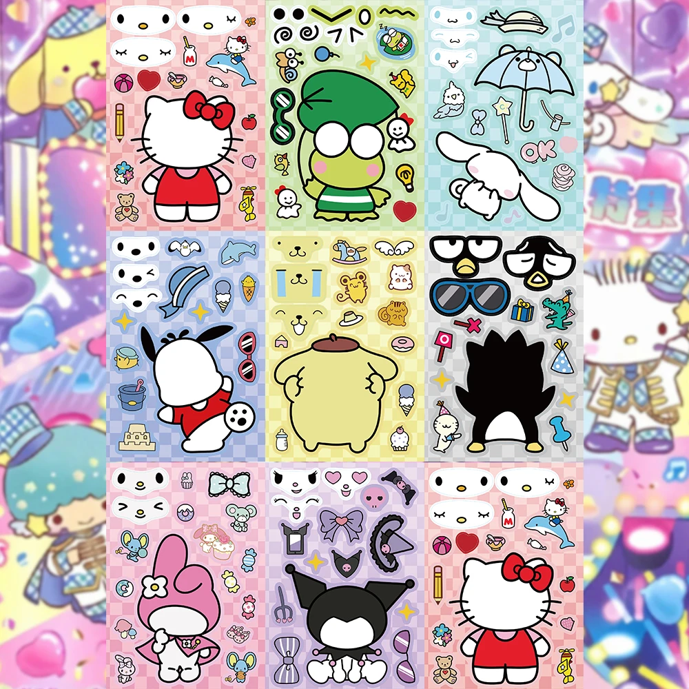 

8Pcs Sanrio Make Your Own Stickers for Kids Toddlers Mix and Match with Hello Kitty Kuromi My Melody for Kids Party Favors