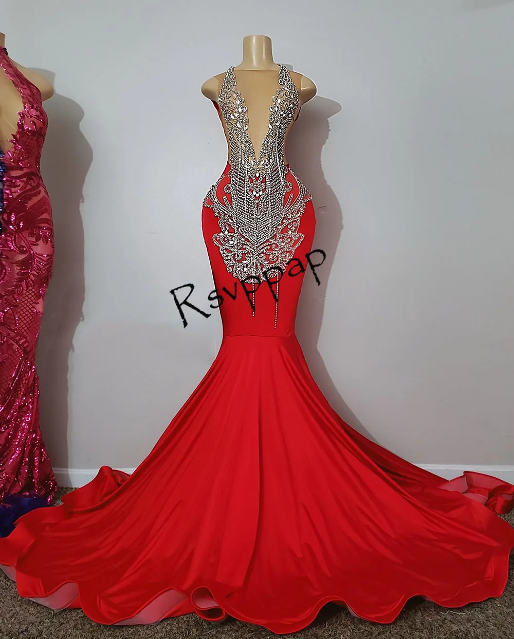 Red And Silver Prom Dress