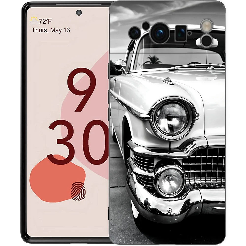 Sleek Black and White Shockproof TPU Car-Themed Phone Case