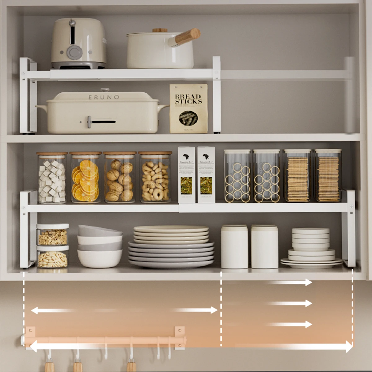 WMMO Adjustable Cabinet Layered Storage Rack, Thickened Steel, Kitchen Cabinet Countertop Multifunctional Storage Rack 3