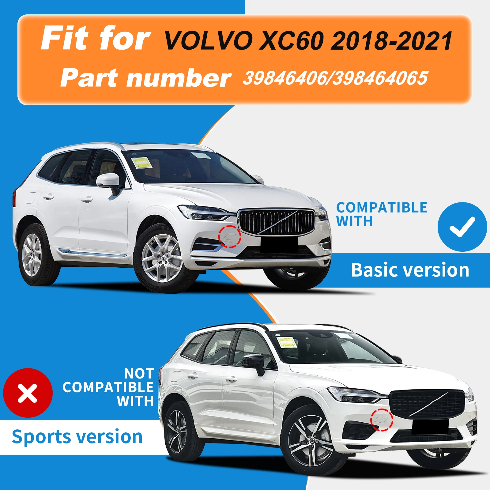 Front Bumper Tow Hook Cover Cap Towing Eye For VOLVO XC60 398464065 31425165 Right Passenger