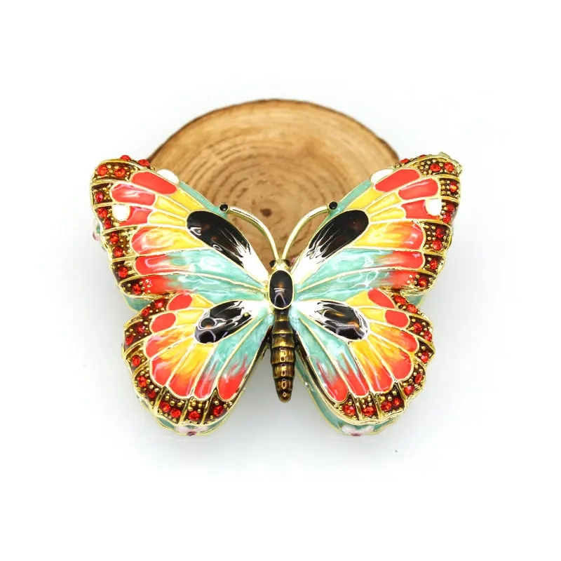 SHINNYGIFTS Enamel Metal Crafts Butterfly Shape Handmade Enamel Trinket Box Jewelry Gift Box