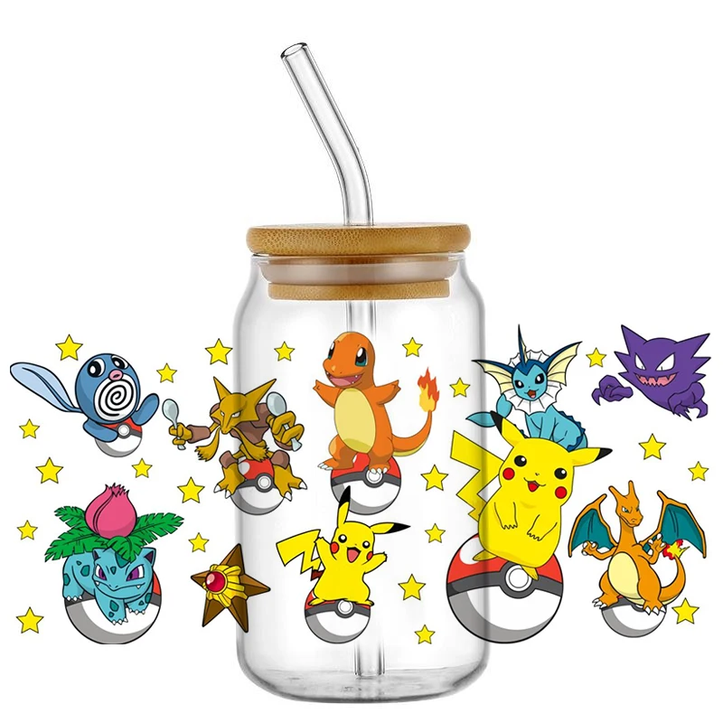 Miniso Pokemon new design Cup Stickers UV DTF Waterproof Transfers Decals16oz Libby Glass Design Cup Wraps Stickers Kids Gifts