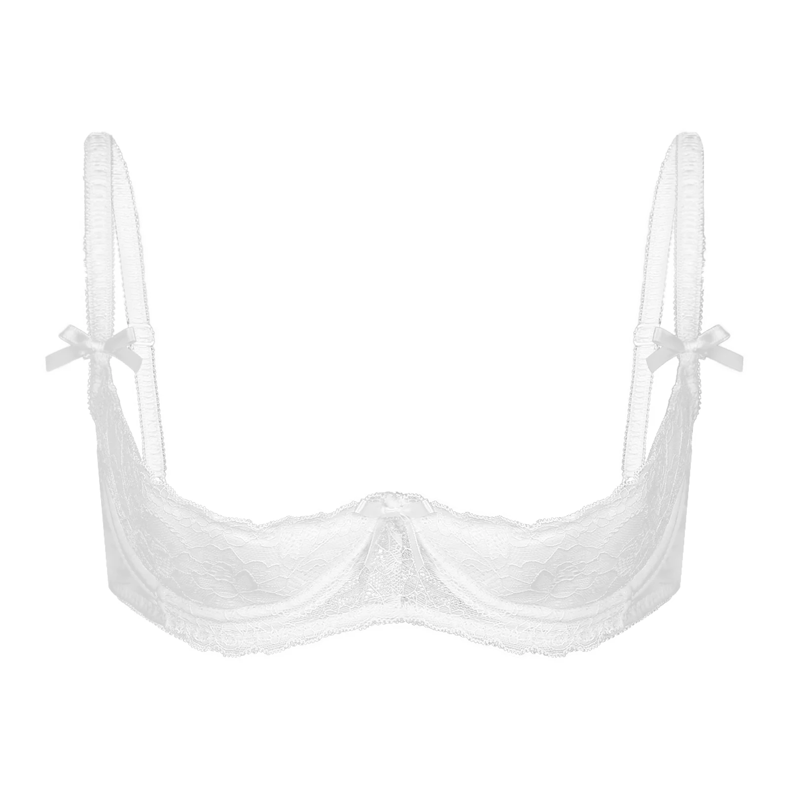 thumbnail image 1 of Sujetador push up de encaje con aros y copa 1/2 para mujer, lencería, sujetador abierto en el pecho, sujetador con tirantes ajustables y relleno de esponja, ropa interior, 1 of 5