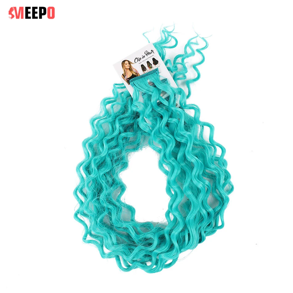 Meepo Colored Fibers 24Inches Kinky Curly Clip in Hair Extensions Synthetic Tress for Hair 10Pcs/Set High Temperature Deep Wave