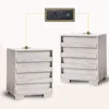 Nightstand Set of 2 with Charging Station, Wood Bedside Table with 2 Drawers, Farmhouse End Table with Slated Handles 1