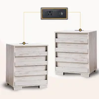 Nightstand Set of 2 with Charging Station, Wood Bedside Table with 2 Drawers, Farmhouse End Table with Slated Handles 1