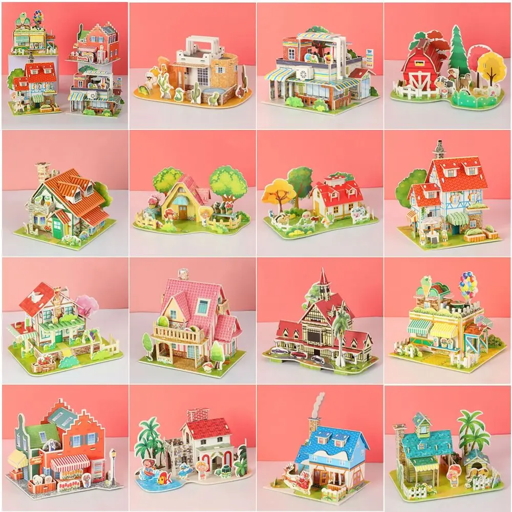 diy wooden 3d jigsaw villa building house model puzzle toy for kid child educational learning toys birthday gifts 3D Puzzle Building 3D Puzzle Paper Jigsaw DIY Paper Card Jigsaw Handmade Assembly Building Blocks DIY House Model Puzzle