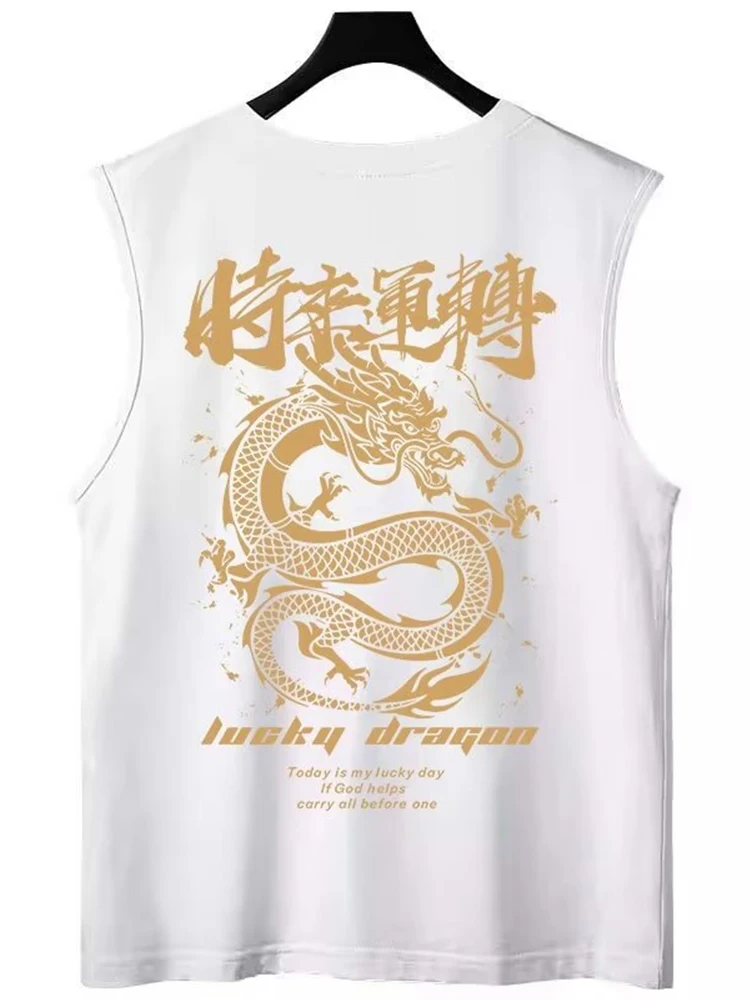 thumbnail image 1 of Camisetas sin mangas con estampado gráfico de dragón de la suerte de verano para hombres, nuevas camisetas sin mangas de estilo hip hop, chalecos de moda Harajuku de gran tamaño, 1 of 5