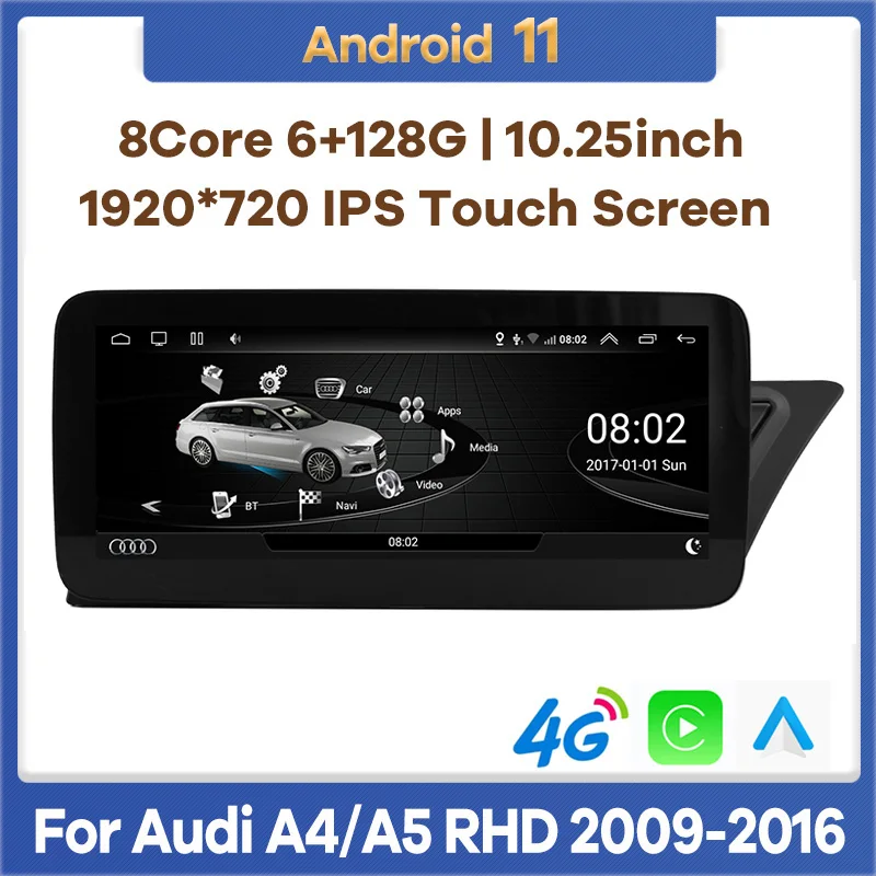 

10.25" Android 12 8Core 6G 128G Car Radio Multimedia Player GPS for Audi A4 A4L B8 A5 RHD 2009-2016 Stereo CarPlay Video Screen