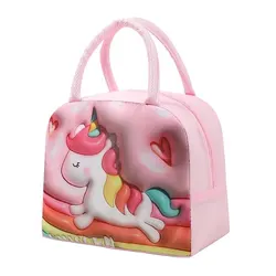 Insulated Cartoon Children's Lunch Bag - Portable Thermal Bento Tote (Pink Horse)