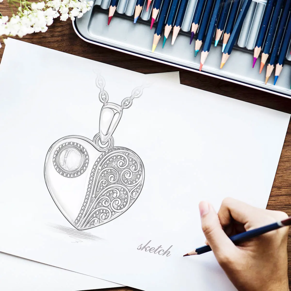 Moonstone Heart Memory Locket Silver Necklace - Image 6