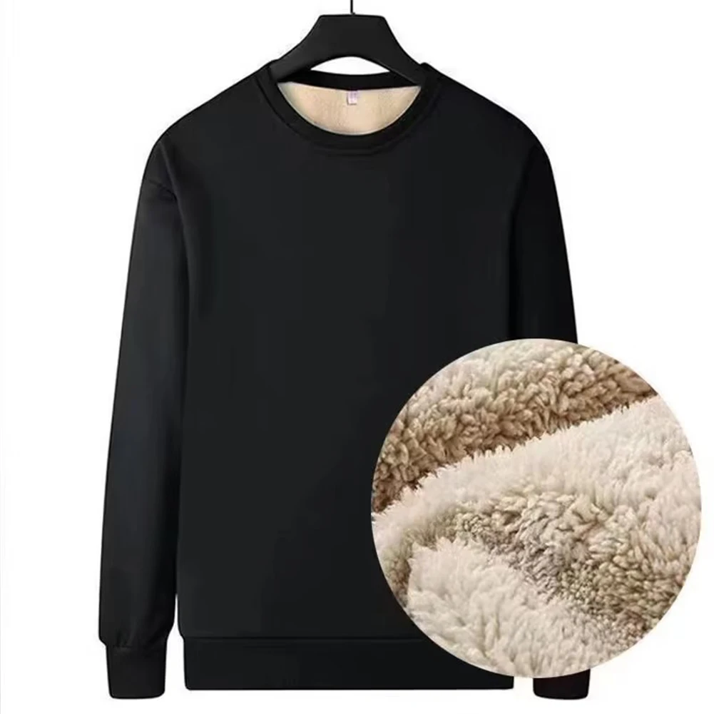 

Winter Man Warm Fleece Lined T Shirt Thick O Neck Solid Color Basic Pullover Sweatshirt Thermal Underwear Tops Clothing For Men