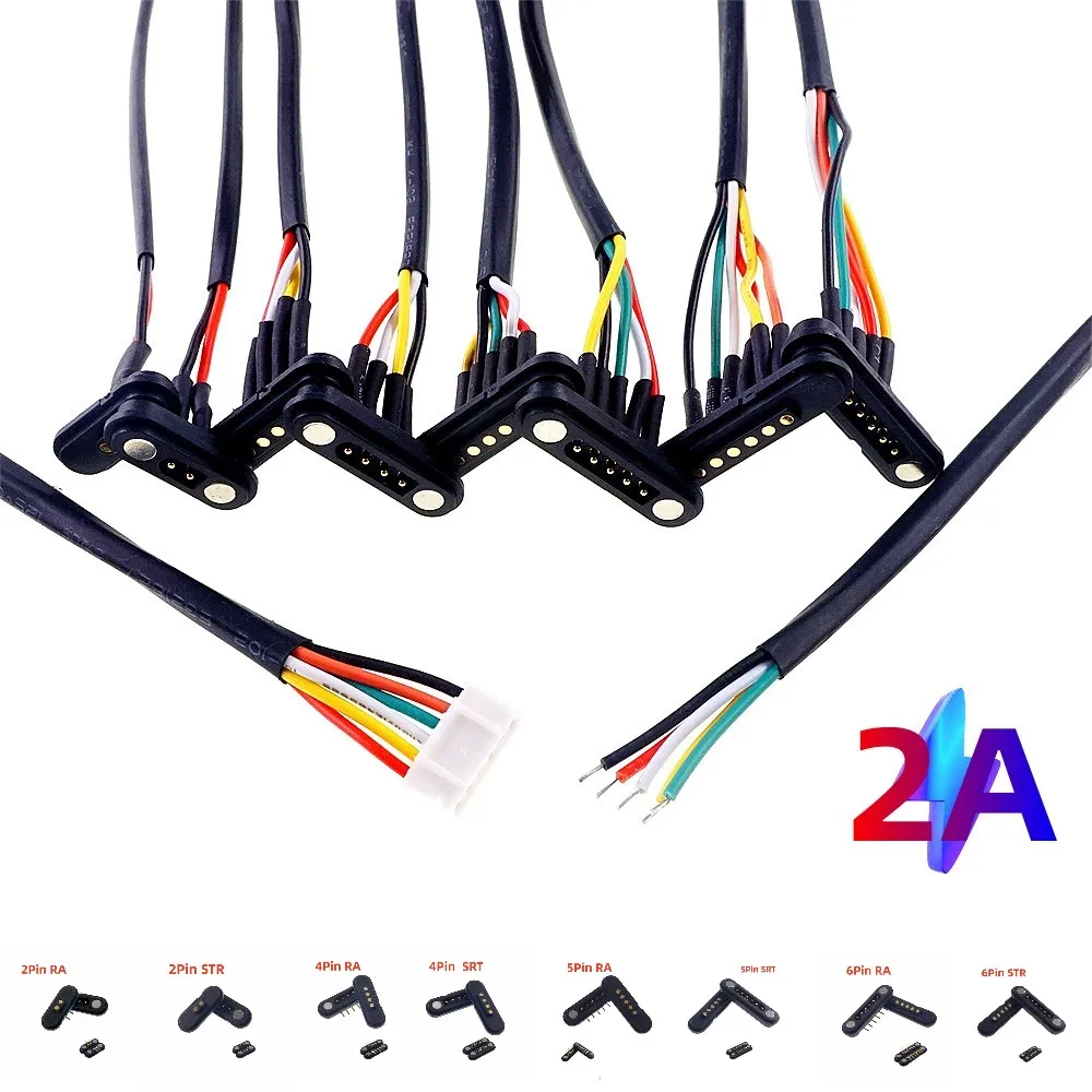 2A wasserdichter magnetischer Pogo-Pin-Stecker, 2, 3, 4, 5, 6 Positionen, federbelastet, 2,54 mm männlich, weiblich, DC-Steckdose, Kontaktleiste – Detail 6