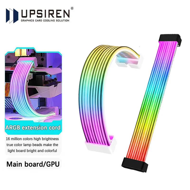 UPSIREN 구부릴 수 있는 ARGB 라이트 보드, 그래픽 카드에 적합 24핀/8핀/2x8핀/12VHPWR/마더보드 장식 조명 스트립