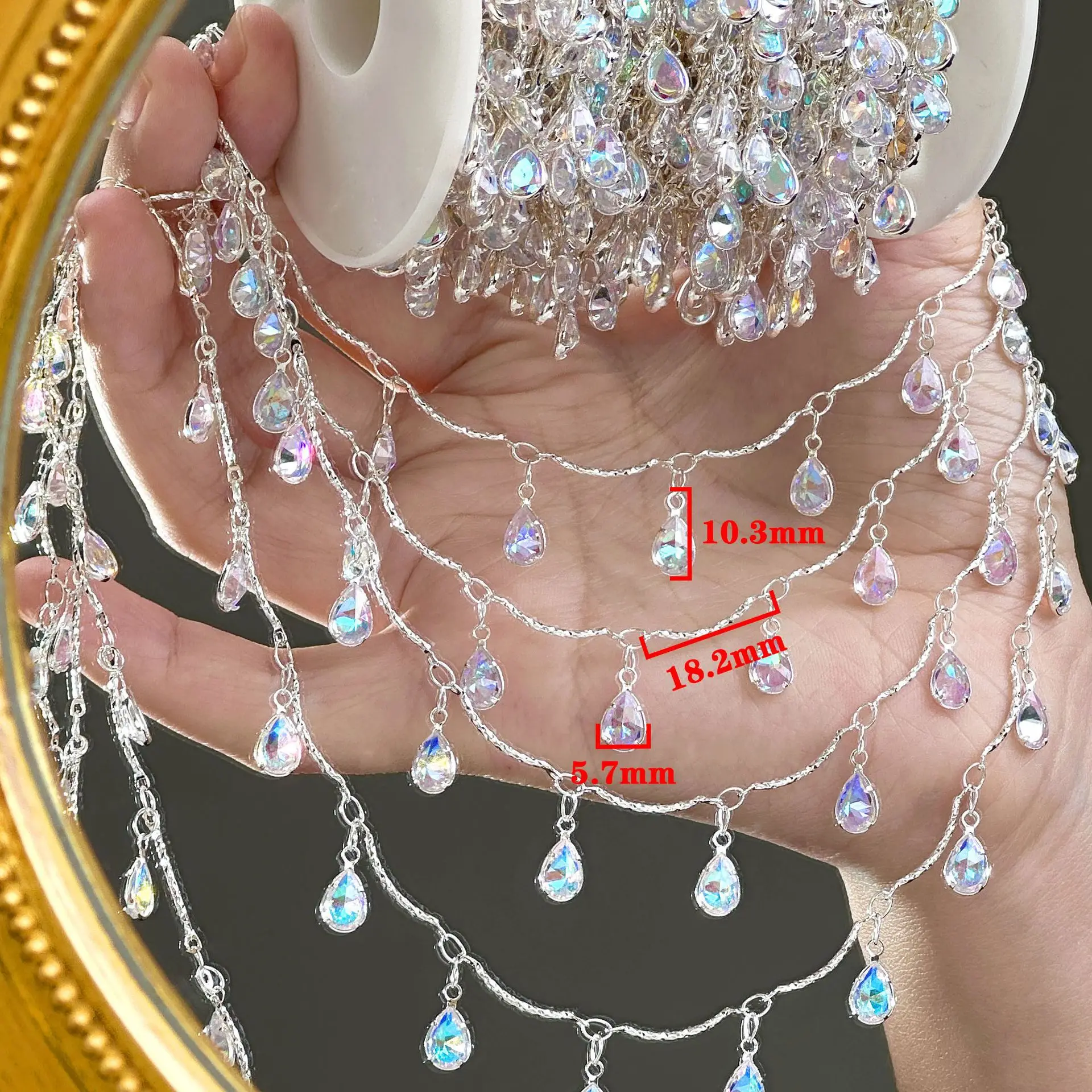 0,5 Meter Messing AB Kristall Glänzende Wassertropfen-Anhänger Schmuckkette für Halsketten Damen Armband DIY Zubehör – Detail 1