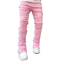 Men's Regular Fit Stacked Jeans Ripped Slim Fit Patch Distressed Destroyed Straight Denim Pants Hip Hop Streetwear Trouser Cloth 2
