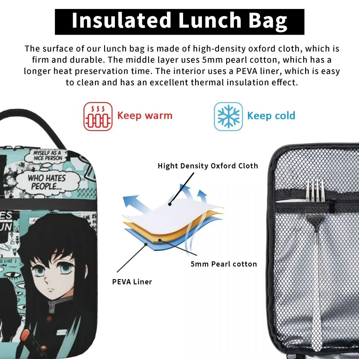  Insulated Lunch Box, Anime Lunch Box Bow Design