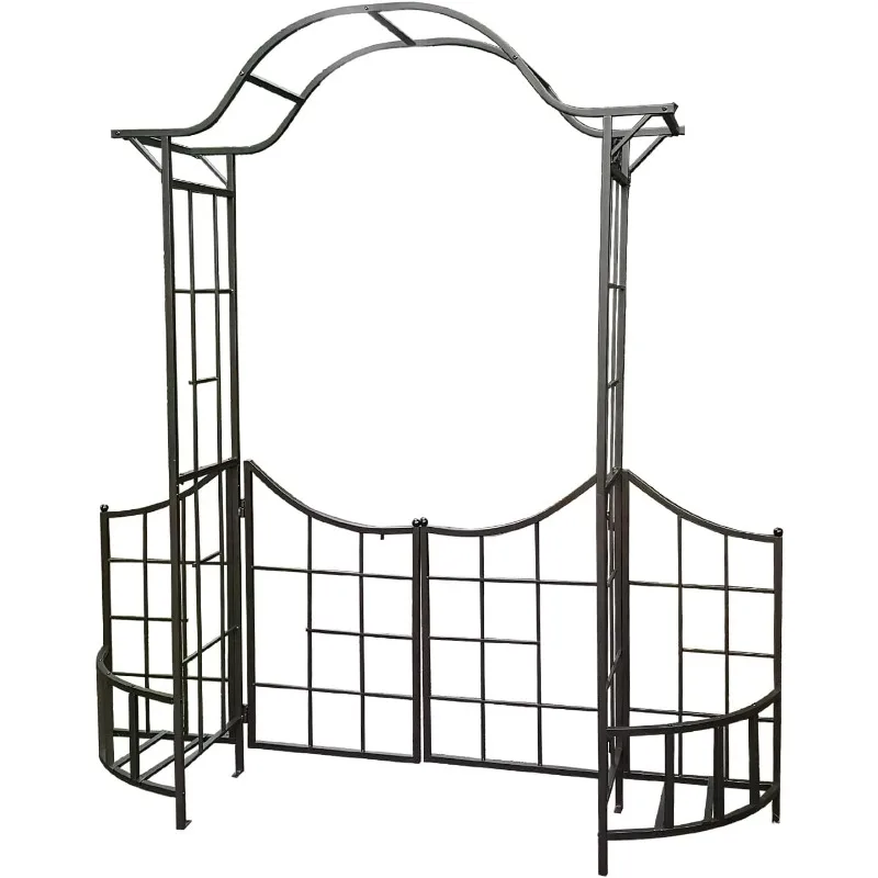 Steel Garden Arch Trellis with Gate, Planter Holders & Fence 1