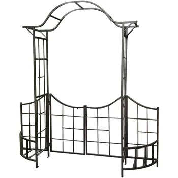 Steel Garden Arch Trellis with Gate, Planter Holders & Fence 1