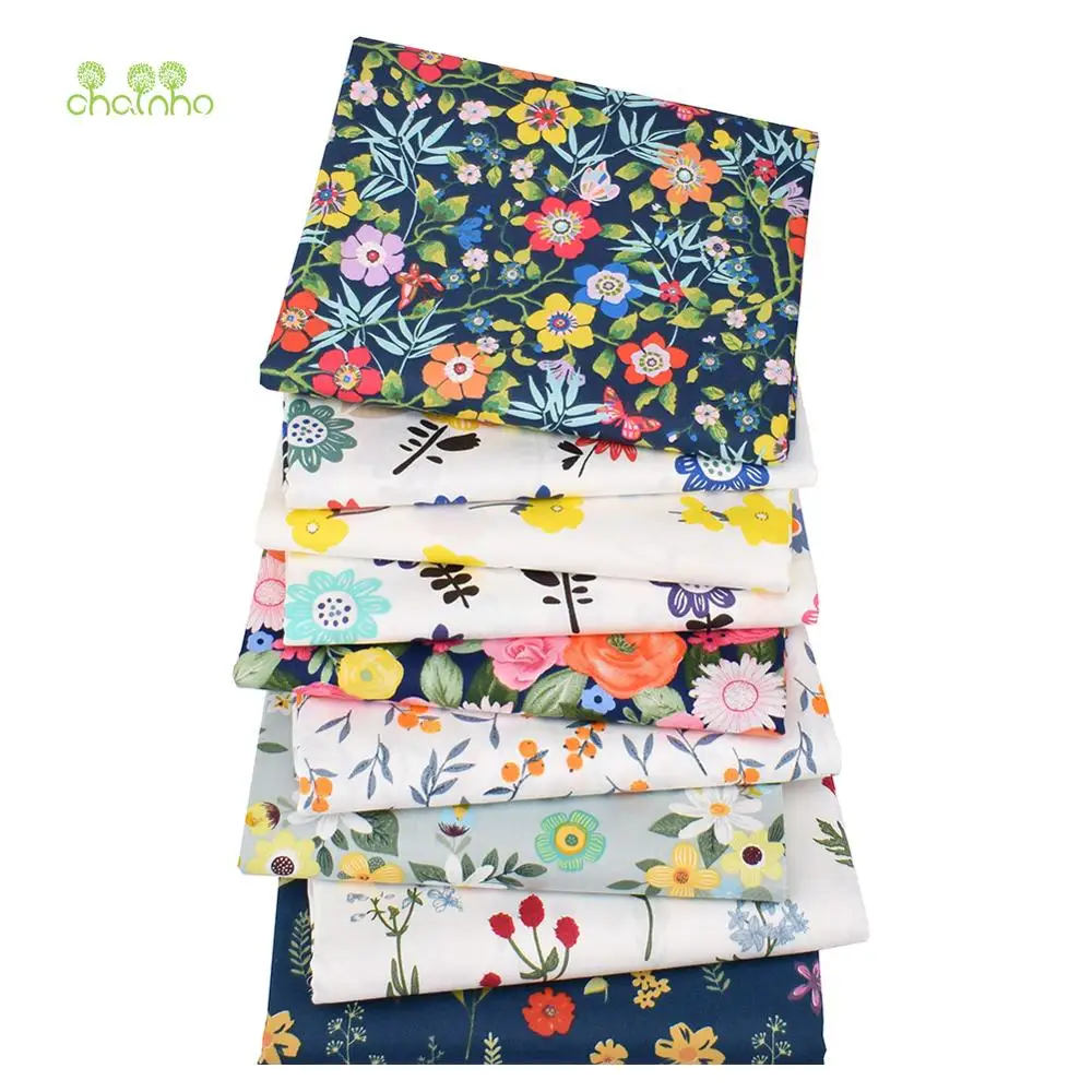 Chainho,Printed Twill Weave Cotton Fabric,DIY Sewing Quilting Material,Flower Series,Patchwork Cloth,2 Specification,CC125