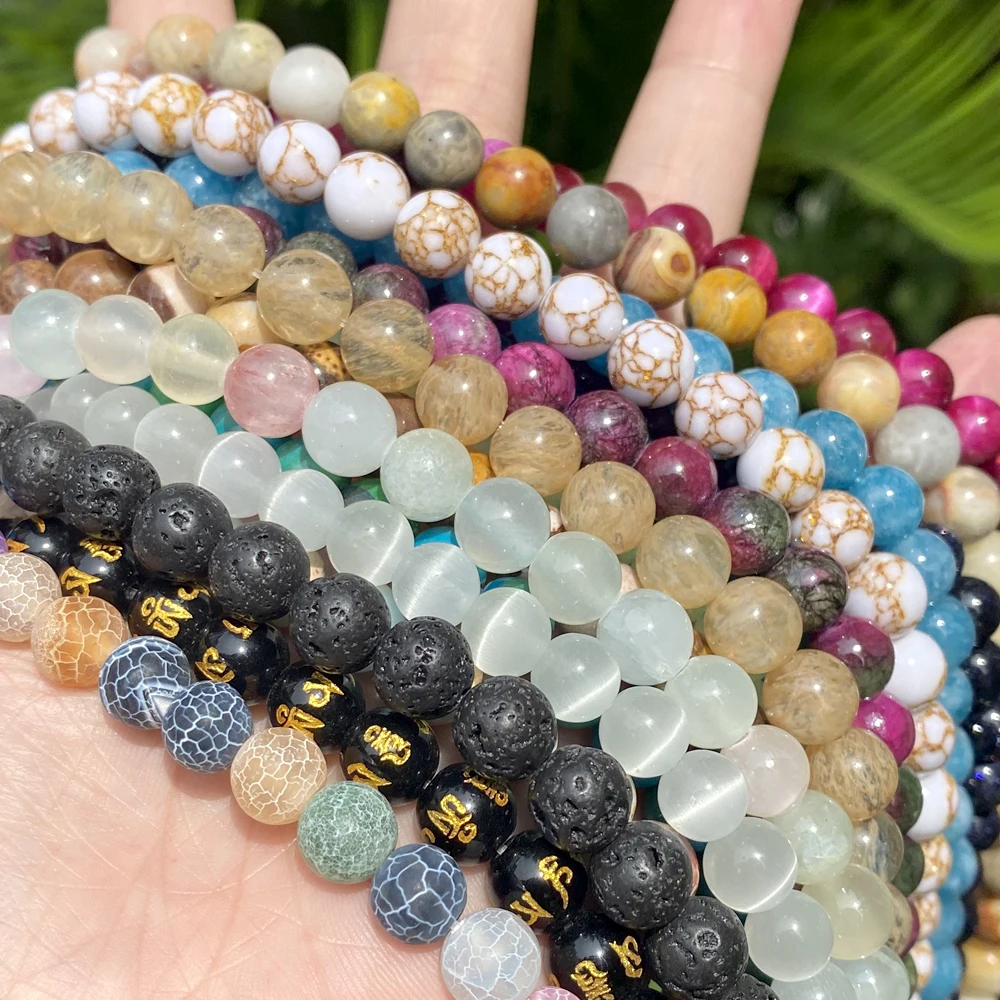 4/6/8/10mm Naturstein Perlen Achate Lava Türkis Jade Runde Lose Perlen für Schmuck Machen diy Armband Halskette Zubehör – Detail 7