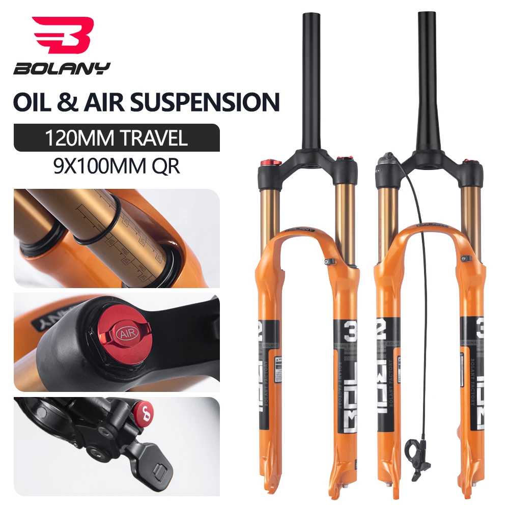 Bolany Bike Fork Solo Air Orange Mtb Sospensione Anteriore Per Bicicletta Diritta/Conica Rl/Lo 26/27.5/29 Pollici In Lega Di Magnesio Quickrelease