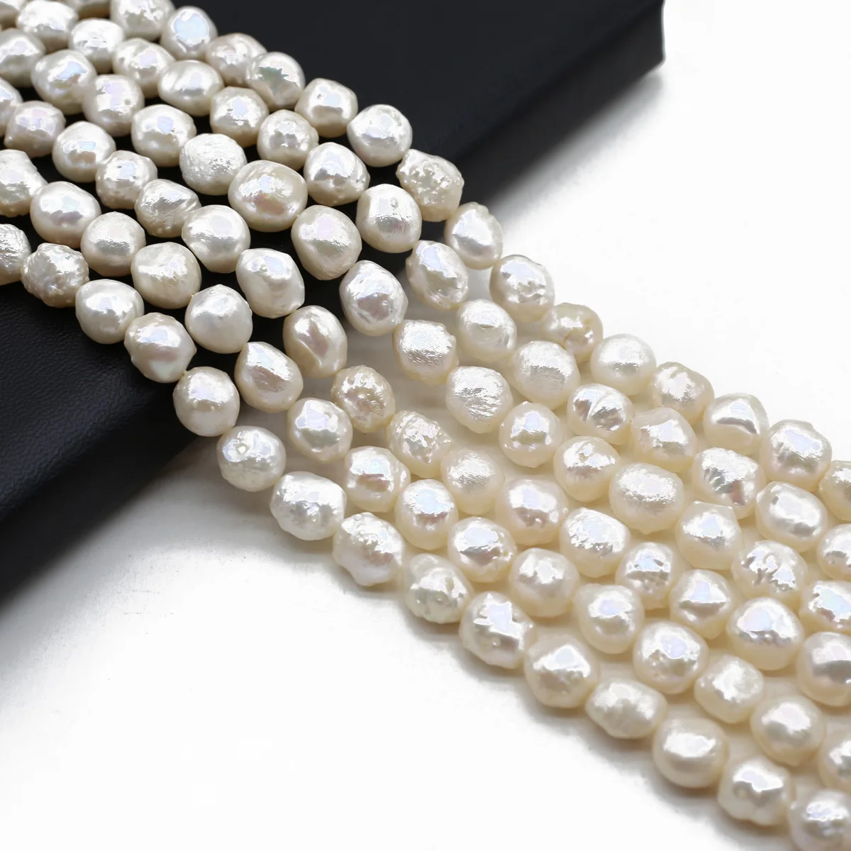 Natural Freshwater Baroque Pearl White Irregular Round 9-10mm Loose Spacing Beaded Jewelry Making Necklace Earrings Accessory