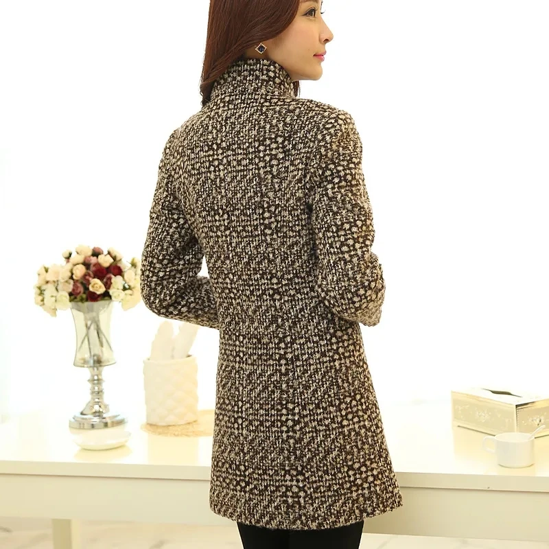 2024 Autumn/Winter New Stand collar Woolen Jacket Women's Fashion Slim Long sleeved Coat Double breasted Female Casual Overcoat 3