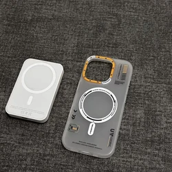 Matte Magnetic Phone Case with Frosted Back and Metal Lens Frame - iPhone 14 Pro Max (Transparent)