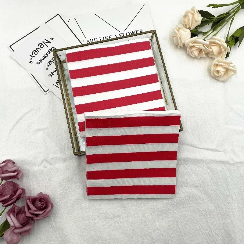 Colourful Printed Napkins 20pcs/Pac 2Ply High Grade Red Stripe Folded Paper Placemats Party Decoration Banquet Mouthcloths
